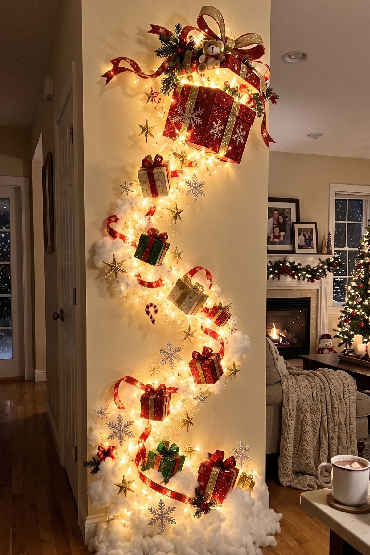 The Present Trail glowing on a hallway wall at night